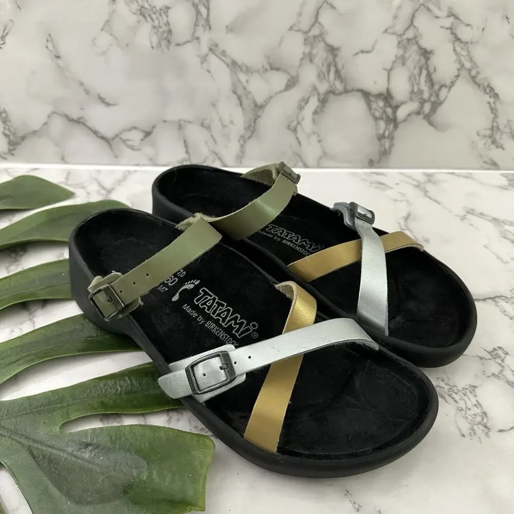 Tatami by Birkenstock Womens Sandals Size 9 Metallic Gold Silver Straps